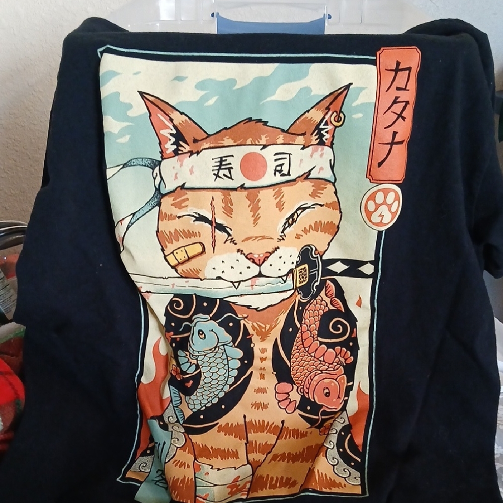 Threadless Cat Sushi Tee - Black and Orange